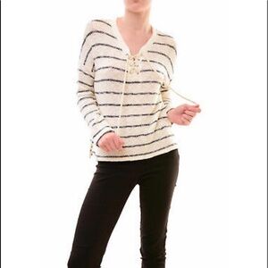 SUNDRY Striped Print Lace Up Sweater